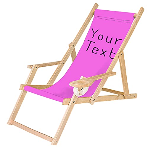 Ferocity Holz-Liegestuhl Klappbar Klappliegestuhl mit Armlehne und Getränkehalter Strandstuhl Motiv Bedrucken Rosa Dein Text [119] von Ferocity