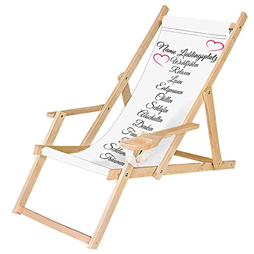 Ferocity Holz-Liegestuhl Klappbar Klappliegestuhl mit Armlehne und Getränkehalter Strandstuhl Motiv Lieblingsplatz [119] von Ferocity