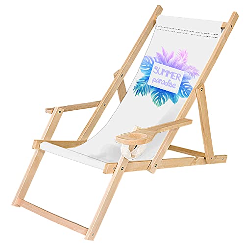 Ferocity Holz-Liegestuhl Klappbar Klappliegestuhl mit Armlehne und Getränkehalter Strandstuhl Motiv Summer Paradise [119] von Ferocity