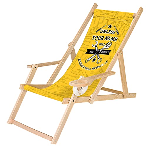 Ferocity Holz-Liegestuhl Personalisierbar Klappbar Klappliegestuhl mit Armlehne und Getränkehalter Strandstuhl Motiv Verkzeug [119] von Ferocity