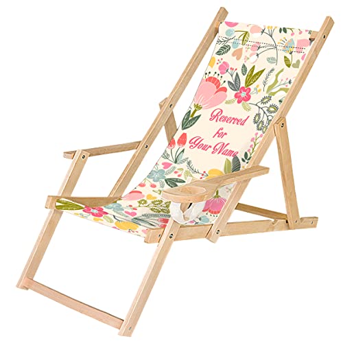 Ferocity Holz-Liegestuhl Personalisierbarer Klappbar Klappliegestuhl mit Armlehne und Getränkehalter Strandstuhl Motiv Pastel Blumen [119] von Ferocity
