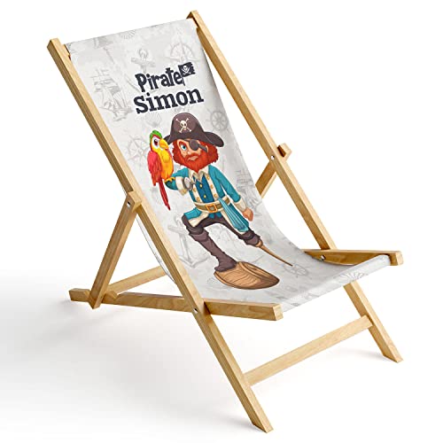 Ferocity Kinder Holz-Liegestuhl Personalisierbar Klappbar Klappliegestuhl Sonnenliege Strandstuhl Wechselbezug Motiv Pirat [119] von Ferocity
