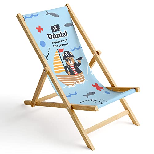 Ferocity Kinder Holz-Liegestuhl Personalisierbar Klappbar Klappliegestuhl Sonnenliege Strandstuhl Wechselbezug Motiv Pirate Bär [119] von Ferocity