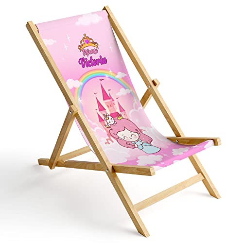 Ferocity Kinder Holz-Liegestuhl Personalisierbar Klappbar Klappliegestuhl Sonnenliege Strandstuhl Wechselbezug Motiv Prinzessin [119] von Ferocity