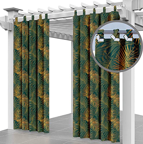 Outdoor Vorhang Schlaufengardine SET 220 x 155 cm Gartenlauben Balkon-Vorhänge Gardinen Verdunkelungsvorhänge mit Schlaufen, Vorhang Wasserdicht für Pavillon Strandhaus (2 Panel) Palm Grün [129] von Ferocity