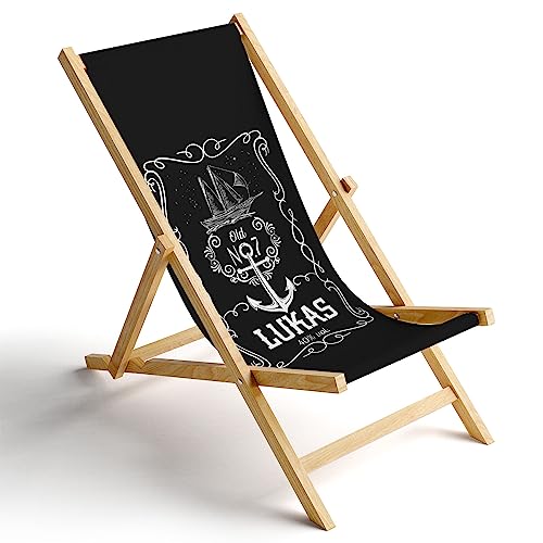 Ferocity Personalisierbarer Holz-Liegestuhl Klappbar Klappliegestuhl Sonnenliege Strandstuhl Wechselbezug Motiv Anker [119] von Ferocity