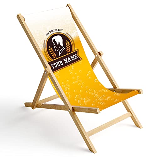 Ferocity Personalisierbarer Holz-Liegestuhl Klappbar Klappliegestuhl Sonnenliege Strandstuhl Wechselbezug Motiv Bier [119] von Ferocity