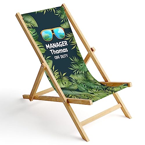 Ferocity Personalisierbarer Holz-Liegestuhl Klappbar Klappliegestuhl Sonnenliege Strandstuhl Wechselbezug Motiv Duty Off [119] von Ferocity