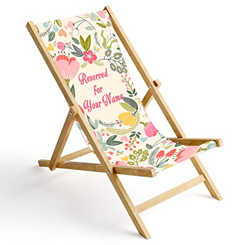 Ferocity Personalisierbarer Holz-Liegestuhl Klappbar Klappliegestuhl Sonnenliege Strandstuhl Wechselbezug Motiv Pastel Blumen [119] von Ferocity