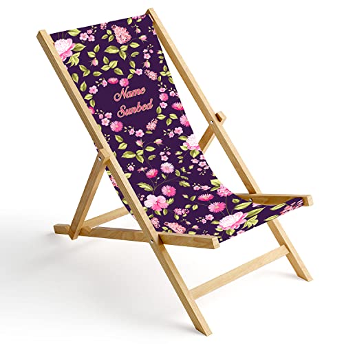 Ferocity Personalisierbarer Holz-Liegestuhl Klappbar Klappliegestuhl Sonnenliege Strandstuhl Wechselbezug Motiv Violet [119] von Ferocity