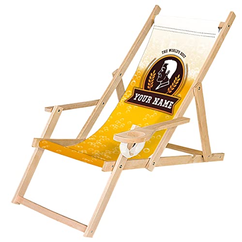 Ferocity Personalisierbarer Holz-Liegestuhl Klappbar Klappliegestuhl mit Armlehne und Getränkehalter Strandstuhl Motiv Bier [119] von Ferocity