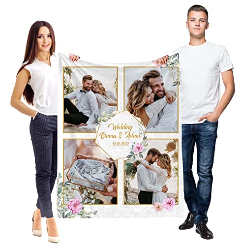 Ferocity Personalisierte Foto Decke mit 4 Fotos 120x150 cm Sofadecke; Super Weiche Extra Gemütliche Kuscheldecke für Freund Freundin Frau Mann Partner Hohzeitstag Geschenk; Wedding [081] von Ferocity