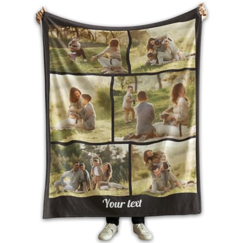 Ferocity Personalisierte Foto Decke mit 6 Eigenen Fotos 150x200 cm Sofadecke; Super Weiche Extra Gemütliche Kuscheldecke für die Familie Freunde Geschwister Lustiges Geschenk; Schwarze Collage [081] von Ferocity