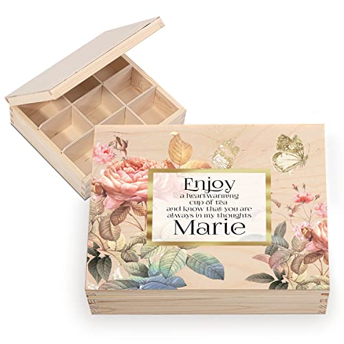 Ferocity Personalisiertes Geschenk Holz-Tee-Box Teekiste mit Namen DEIN TEXT 20,5 x 23,5 cm Aufbewahrungsbox für Tee aus Holz mit 9 Fächern Tee-Organizer mit individuellem UV-Druck Motiv Enjoy [160] von Ferocity