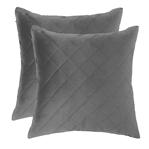 Ferocity Samt Kissen Set Samtkissen 2 x Grau Kissenbezug Zierkissen Graphite 45x45 cm mit Füllung Decorative Kissenhülle Sofakissen für Wohnzimmer Schlafzimmer Quilted Gray [091] von Ferocity