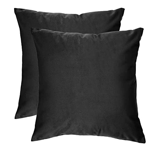 Ferocity Samt Kissen Set Samtkissen 2 x Schwarze Kissenbezug Zierkissen 45x45 cm mit Füllung Decorative Kissenhülle Sofakissen für Wohnzimmer Schlafzimmer Black [091] von Ferocity