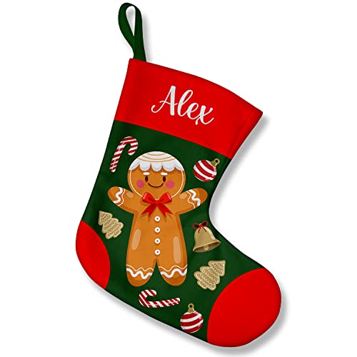 Ferocity Strumpf für Weihnachten Personalisiert mit Namen für Kinder 2 in 1: Custom Weihnachtsdeko Weihnachtsstrumpf Socke und Kissen mit Füllung 28 x 25 x 17 cm Motiv Lebkuchen Kekse [156] von Ferocity