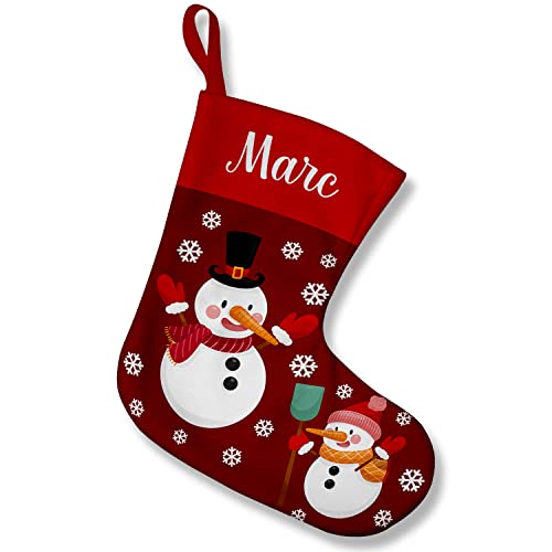 Strumpf für Weihnachten Personalisiert mit Namen für Kinder 2 in 1: Custom Weihnachtsdeko Weihnachtsstrumpf Socke und Kissen mit Füllung 28 x 25 x 17 cm Motiv Schneemann [156] von Ferocity