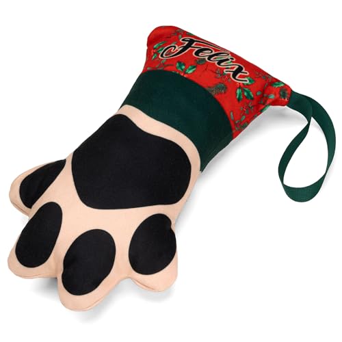 Weihnachtsstrümpfe für Haustiere zu Weihnachten Personalisiert mit Namen für Hunde und Katzen 2 in 1: Custom Weihnachtsdeko Strumpf Socke und Kissen mit Füllung 20 x 30 cm Motiv Pfote [156] von Ferocity