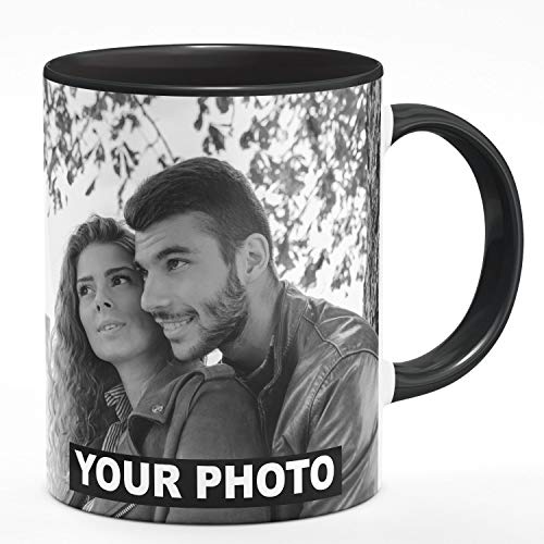 Fototasse Tasse mit eigenem Foto & Text Tassendruck personalisiert Geschenk Schwarze Tasse mit Schwarz-Weiß Foto [117] von Ferocity