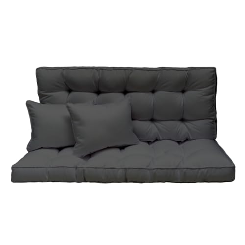 Hollywoodschaukel Auflage 150x50 cm - 3-Sitzer Set: Sitzkissen und Rückenkissen – gesteppt & dick gepolstert 10 cm – Kissen für Gartenbank, Palettenbank, Balkonbank & Terrasse – Farbe: Grafit [133] von Ferocity