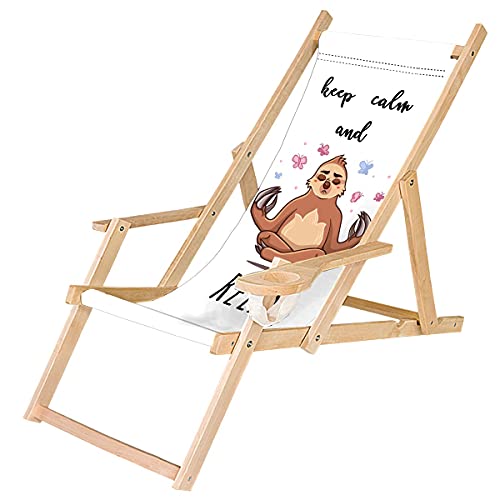 Ferocity Holz-Liegestuhl Klappbar Klappliegestuhl mit Armlehne und Getränkehalter Strandstuhl Motiv Keep Calm and Relax [119] von Ferocity