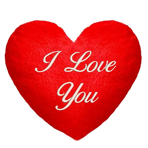 Kissen (35 x 40 cm) in Herz Form I Love You Text Bestickt; Flauschiges Minky; Zum Jahrestag, Geburtstag, Muttertag [091] von Ferocity