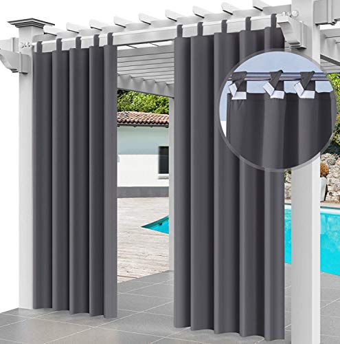 Ferocity Outdoor Vorhang 2er Set Schlaufengardine 220 x 155 cm Gartenlauben Balkon-Vorhänge Gardinen Verdunkelungsvorhänge mit Schlaufen, Wasserdicht, für Pavillon Strandhaus (2 Panele) Graphit [129] von Ferocity