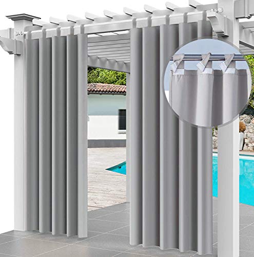 Outdoor Vorhang 2er SET Schlaufengardine 220 x 155 cm Gartenlauben Balkon-Vorhänge Gardinen Verdunkelungsvorhänge mit Schlaufen, Vorhang Wasserdicht für Pavillon Strandhaus (2 Panele) Grau [129] von Ferocity