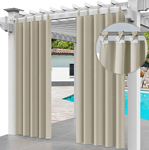 Outdoor Vorhang 2er SET Schlaufengardine 220 x 155 cm Gartenlauben Balkon-Vorhänge Gardinen Verdunkelungsvorhänge mit Schlaufen, Vorhang Wasserdicht für Pavillon Strandhaus (2 Panele) Beige [129] von Ferocity