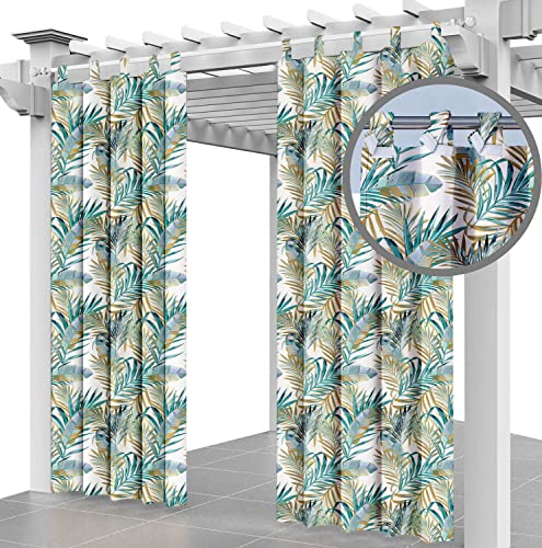 Outdoor Vorhang Schlaufengardine SET 220 x 155 cm Gartenlauben Balkon-Vorhänge Gardinen Verdunkelungsvorhänge mit Schlaufen, Vorhang Wasserdicht für Pavillon Strandhaus (2 Panel) Palm Weiß [129] von Ferocity