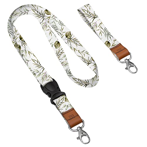 Personalisierter Schlüsselband mit Karabiner mit Ihrem Wunschtext/Grafik 2x Lanyard mit Ihrem eigener Schrift Schlüsselband mit Druck nach Wunsch Leaves [098] von Ferocity