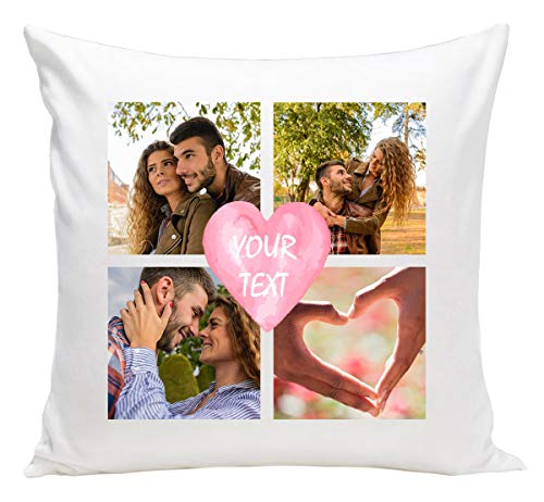 Personalisiertes FOTOGESCHENK mit 3 Fotos Collage (40 x 40 cm) Foto-Kissen mit Photo & Text Geburtstag Valentinstag (mit Füllung) Wunsch-Namen und Datum im Herz Gestalten [091] von Ferocity