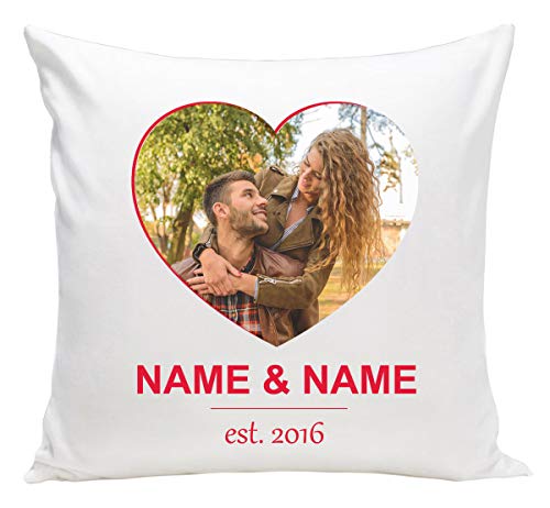 Personalisiertes FOTOGESCHENK mit eigenem Foto (40 x 40 cm) Foto-Kissen mit Deinem Foto & Text Bedrucken Zum Jahrestag, Geburtstag, Valentinstag (mit Füllung) Herzfoto mit Name/Datum [091] von Ferocity