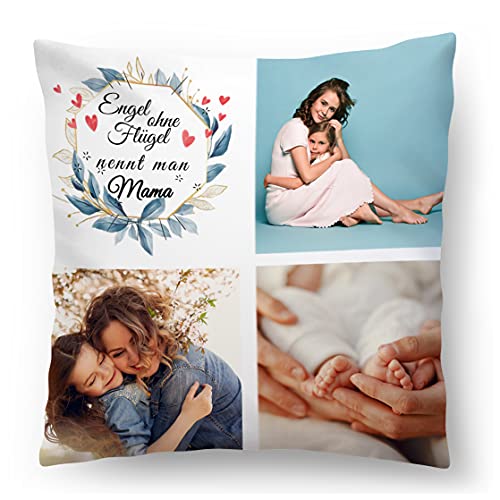 Personalisiertes FOTOGESCHENK mit eigenem Foto (45 x 45 cm) Foto-Kissen mit Deinem Foto & Text Bedrucken Geschenk Muttertag, Geburtstag (mit Füllung) Engel Mama [091] von Ferocity