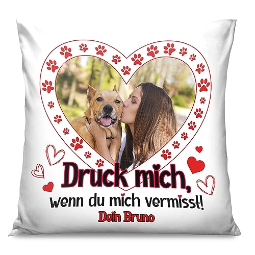 Personalisiertes FOTOGESCHENK mit eigenem Foto (45 x 45 cm) Foto-Kissen mit Fotos & Text Bedrucken Zum Jahrestag, Geburtstag, Valentinstag (mit Füllung) Hundepfoten Herz [091] von Ferocity