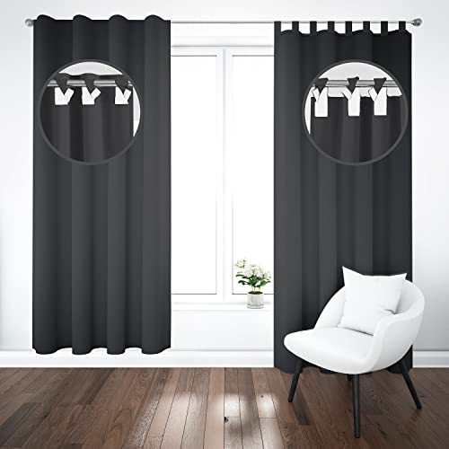 Ferocity Vorhänge mit Schlaufen Klettverschluss 2er Set 250 H x 145 B cm Blickdichte Gardinen Fensterdekoration fürs Schlafzimmer Wohnzimmer Gästezimmer (2 Panel) Graphite [139] von Ferocity