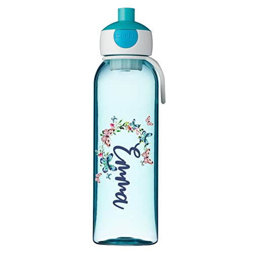 Wasserflasche für Kinder Personalisiert mit Namen zur Schule Kindergarten Sportflasche für Getränke Auslaufsichere Trinkflasche mit einem starken Verschluss BPA-frei Butterflies [110] von Ferocity