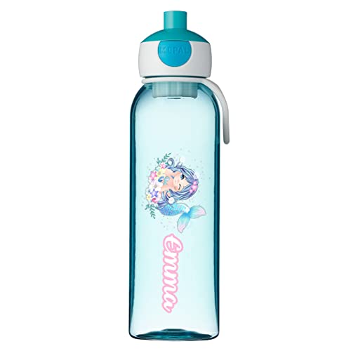 Wasserflasche für Kinder Personalisiert mit Namen zur Schule Kindergarten Sportflasche für Getränke Auslaufsichere Trinkflasche mit einem starken Verschluss BPA-frei Mermaid [110] von Ferocity