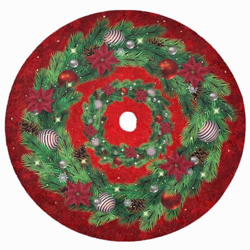 Weihnachtsbaum Rock Unter Christbaum Groß 150 cm Durchmesser Rund Weißer Plüsch Weihnachtsdeko Tannenbaum Decke Unterlage mit Klettverschluss Model Kranz Rot [165] von Ferocity