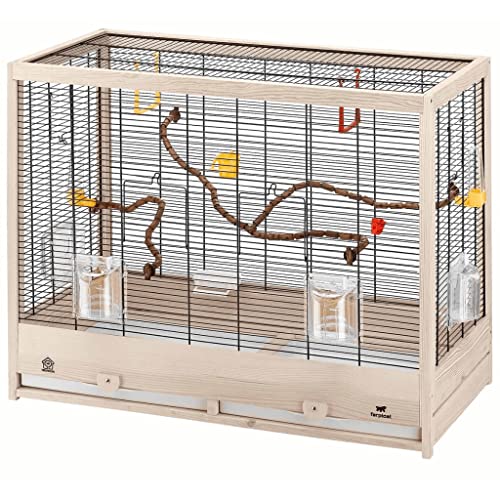 Ferplast Vogelkäfig aus Metall und FSC-Holz, für Kanarienvögel, Sittiche, inkl Zubehör, Futternäpfe, abnehmbare und veränderbare Sitzstangen, 81 x 41 x H 64 cm. von Ferplast