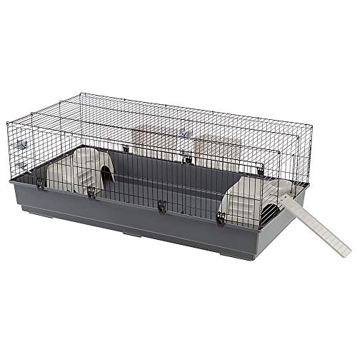 Ferplast Kaninchenkäfig großer käfig für Hasen, Nagerkäfig, Meerschweinchen- Kaninchenstall mit Zubehör, 140 x 71 x h 51 cm schwarz von Ferplast