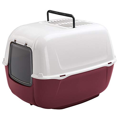 FERPLAST - Katzentoilette - Katzenklo mit Deckel - Schwingtür - Aktivkohlefilter zur Geruchsneutralisierung - Katzenklo Groß - Cat Litter Box - 39,5 X 52,5 x h 38 cm - Prima Toilette, Bordeaux von Ferplast