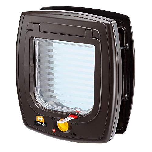 Ferplast Hundeklappe, Katzentür, Katzenklappe für Katzen und Kleine Hunde, 4-wege steuerbarer Ein- und Ausgang, Pendeltür mit Schutz vor Zugluft, Teiltunnel, SWING 5 Haustierklappe, Braun von Ferplast