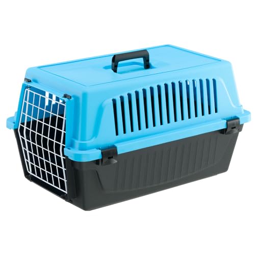 Ferplast Transportbox für kleine Hunde und Katzen Atlas 20 EL, Transportbox für Tiere, robuster Kunststoff, Tür aus kunststoffbeschichtetem Stahl, Lüftungsgitter, 37 x 58 x 32 cm, blau von Ferplast