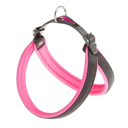 Ferplast Ergonomisches Hundegeschirr AGILA Fluo 4, ausgezeichnete Passform, Kordelzug-Verschluss, weiche Polsterung, A = B 42 ÷ 70 cm 20 mm Pink von Ferplast