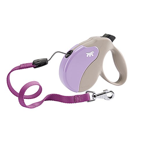 Ferplast Hundeleine Amigo SMALL, Rollleine kleine Hunde bis 15 kg. Schnur max. 5 m. Einzelner Verriegelungs- und Entriegelungsknopf, beige, Violette Abdeckung von Ferplast