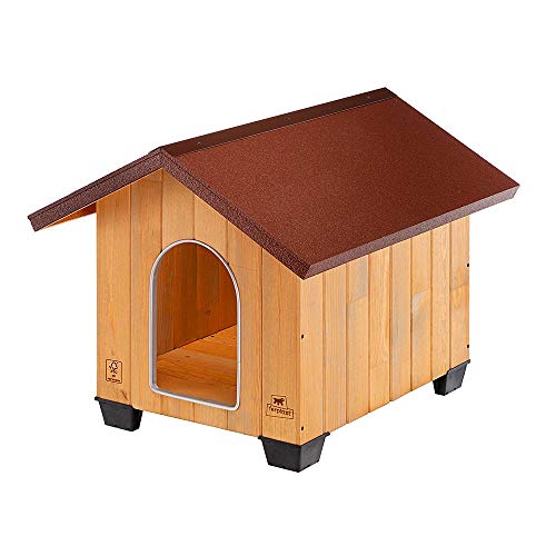 Ferplast Hundehütte mittelgroße Hunde Domus MEDIUM aus FSC-Holz, Hundehaus Outdoor Wetterfest, Isolierende Kunststofffüße, Tür mit Bissschutzkante aus Aluminium, 70 x 82 x h 67 cm. von Ferplast