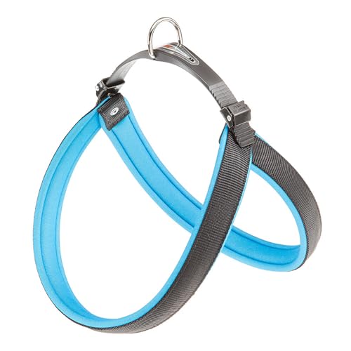 Ferplast Ergonomisches Hundegeschirr AGILA FLUO 8, ausgezeichnete Passform, doppelter Mikroregulations-Verschluss, weiche Polsterung, A = B 69 ÷ 77 cm 25 mm Blau von Ferplast