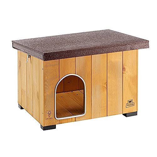 Ferplast Hundehütte kleine Hunde BAITA 50 aus FSC-Holz, Hundehaus Outdoor Wetterfest, Isolierende Kunststofffüße, Tür mit Bissschutzkante aus Aluminium, 56 x 46,5 x h 41,5 cm. von Ferplast